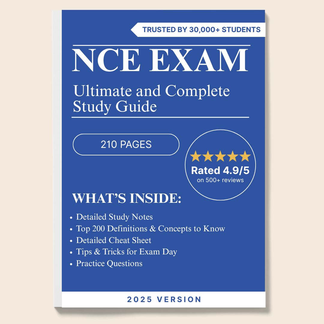 "Ultimate NCE Exam Prep Bundle with 905 Questions & Study Guide"