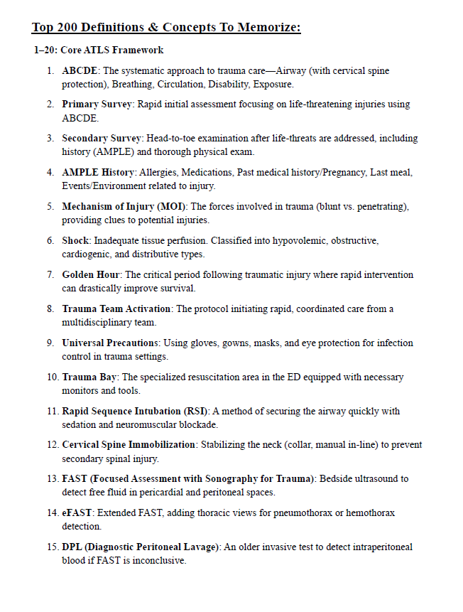 ATLS Complete Study Guide | 221-Pages with Notes, Practice Questions, Key Concepts, & More