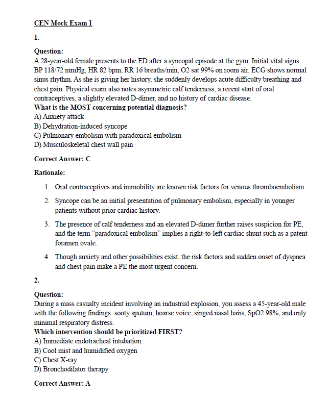 175 Questions for the Certified Emergency Nurse (CEN) 2025 Exam with Answers & Explanations