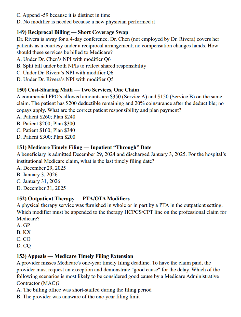 Medical billing and coding questions on a white background