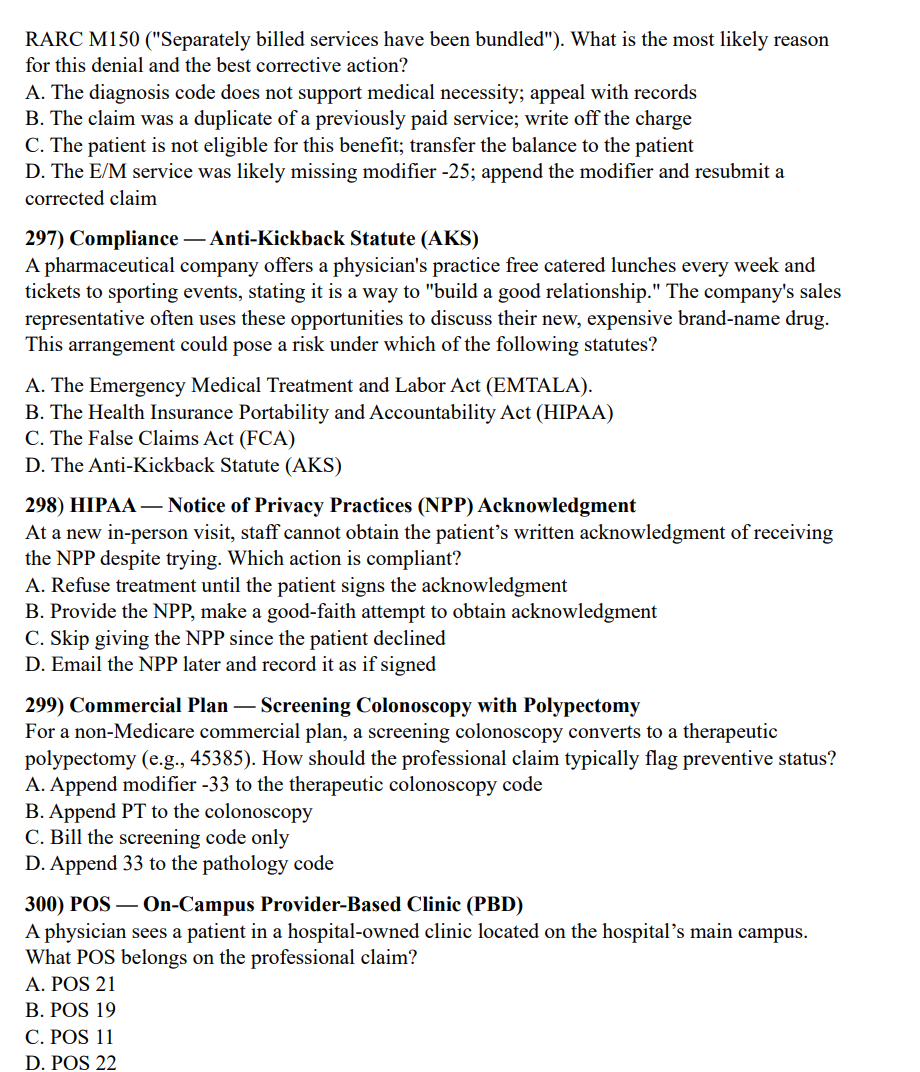 Medical document with various sections on billing, compliance, and coding.