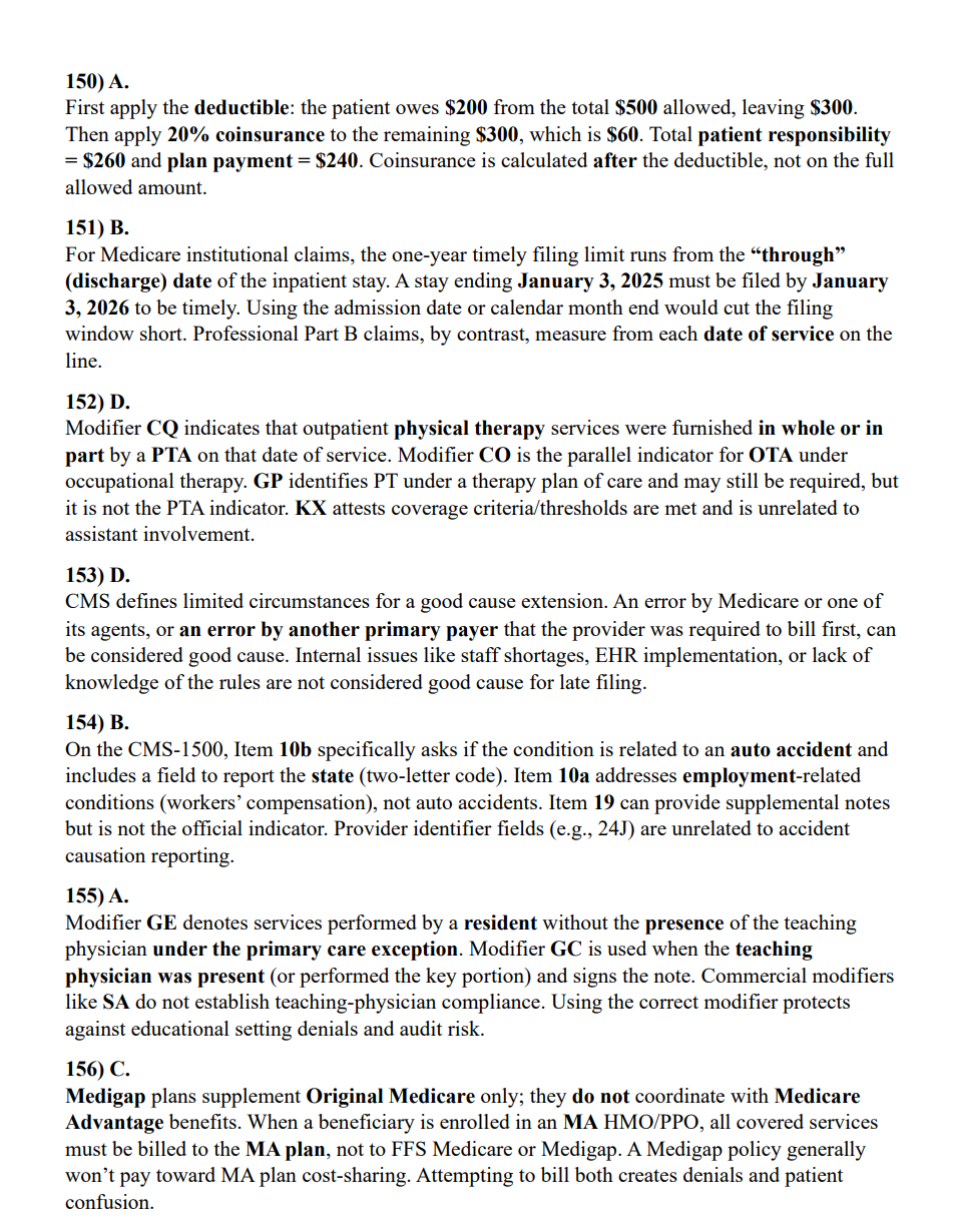 Medical document with text on deductibles, insurance coverage, and medical claims.