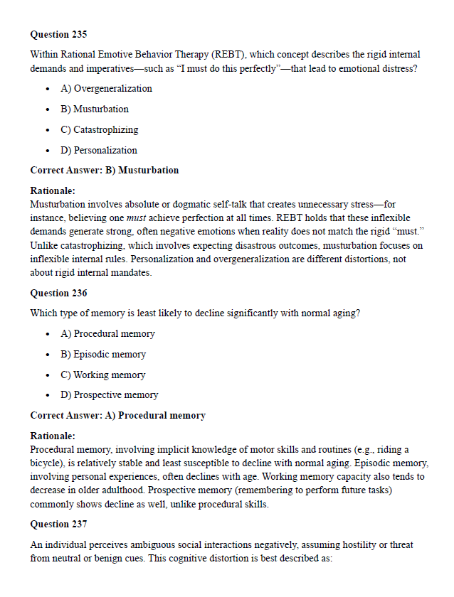 EPPP 2025 Exam Practice Questions: 240 Recall-Based Questions with Detailed Rationales