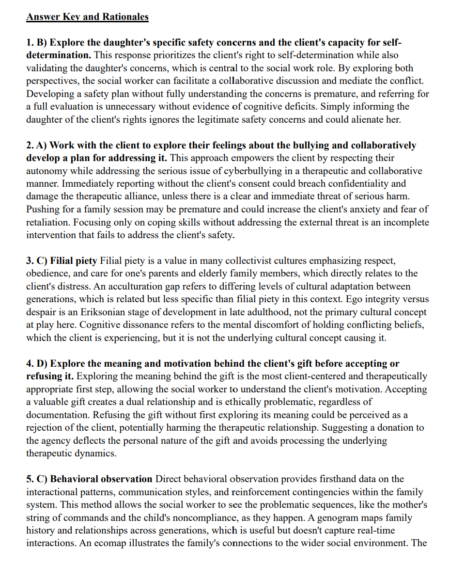 Text-based document on social work practice with a client, addressing safety concerns and communication strategies.