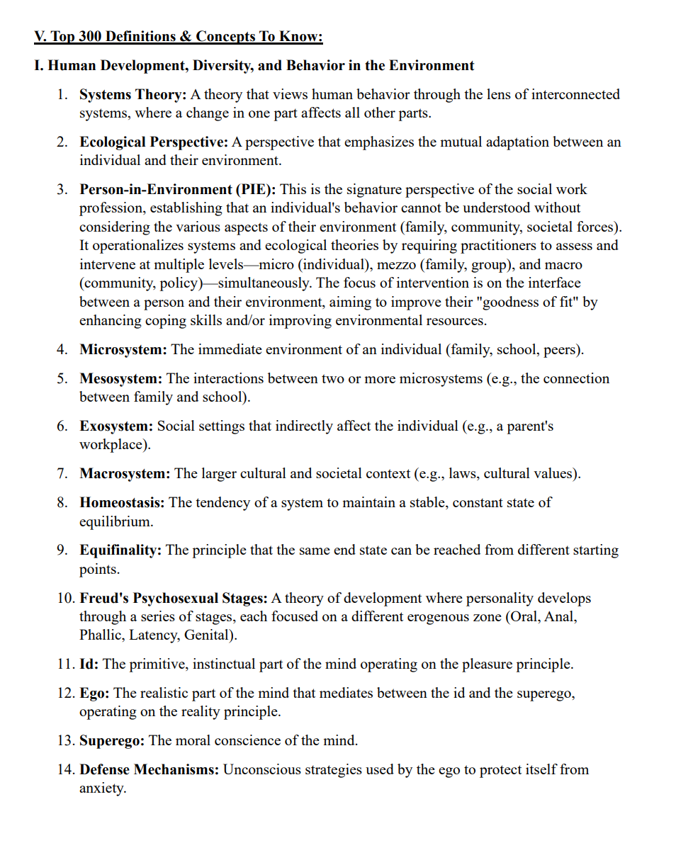 Sheet of paper with text on human development, diversity, and behavior in the environment.
