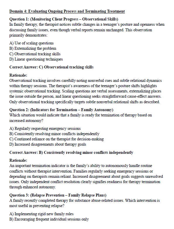 MFT Practice Test Questions 2025 – 300 Questions Across 6 Domains with Extended Rationales