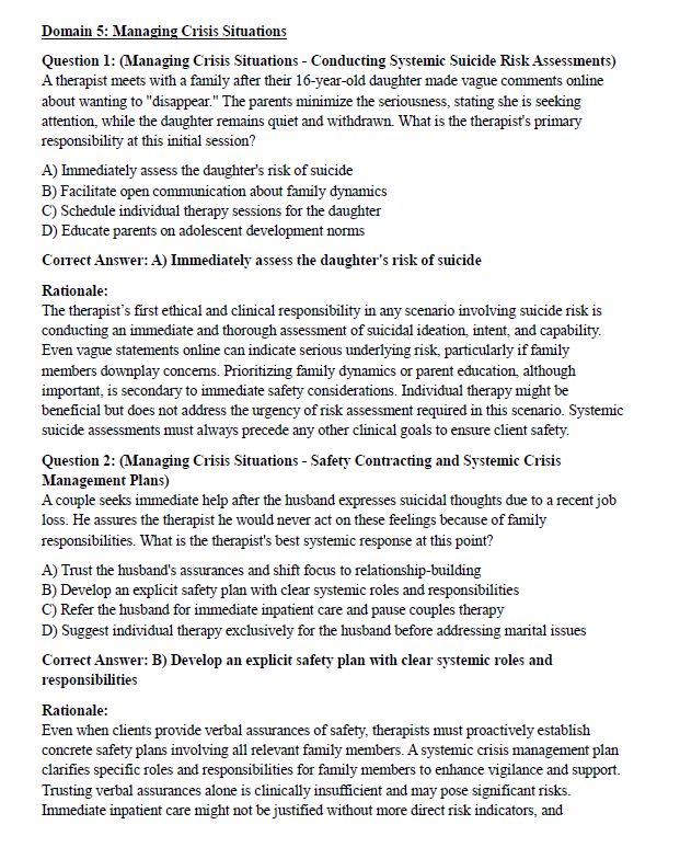 MFT Practice Test Questions 2025 – 300 Questions Across 6 Domains with Extended Rationales