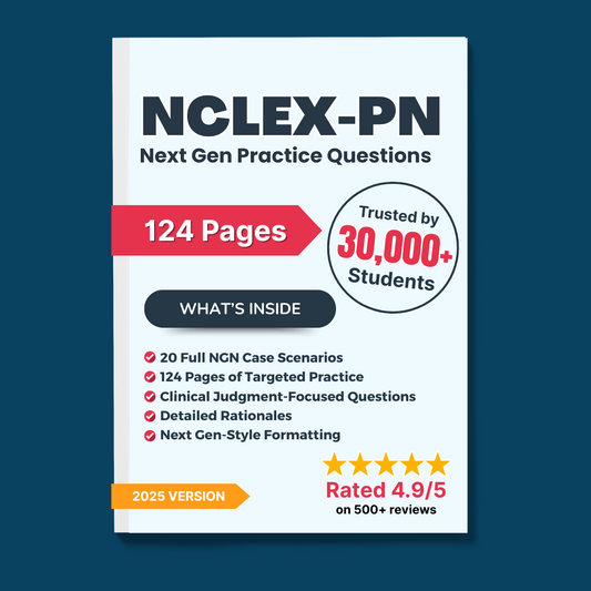NCLEX-PN Next Gen Practice Questions 2025 – 20 Scenarios | 124 Pages of Clinical Reasoning & Rationales