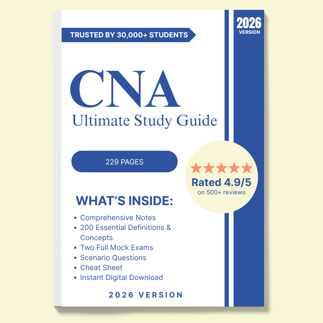 CNA Study Guide 2026 – 229 Pages, Mock Exams & Cheat Sheet (Digital Download)