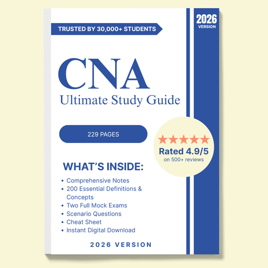 CNA Study Guide 2026 – 229 Pages, Mock Exams & Cheat Sheet (Digital Download)