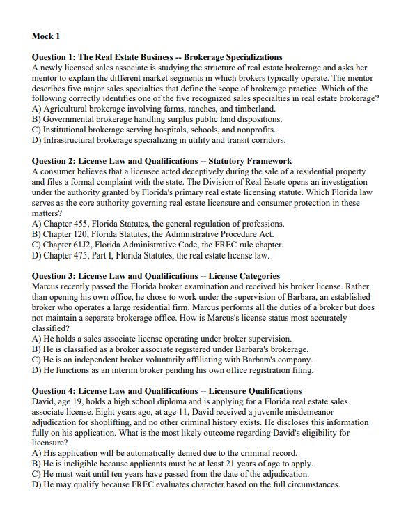 Florida Real Estate Exam Practice Questions – 300 Items, 3 Mock Exams & Rationales | Digital Download