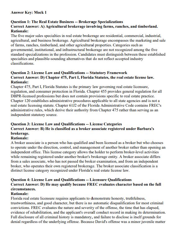 Florida Real Estate Exam Practice Questions – 300 Items, 3 Mock Exams & Rationales | Digital Download