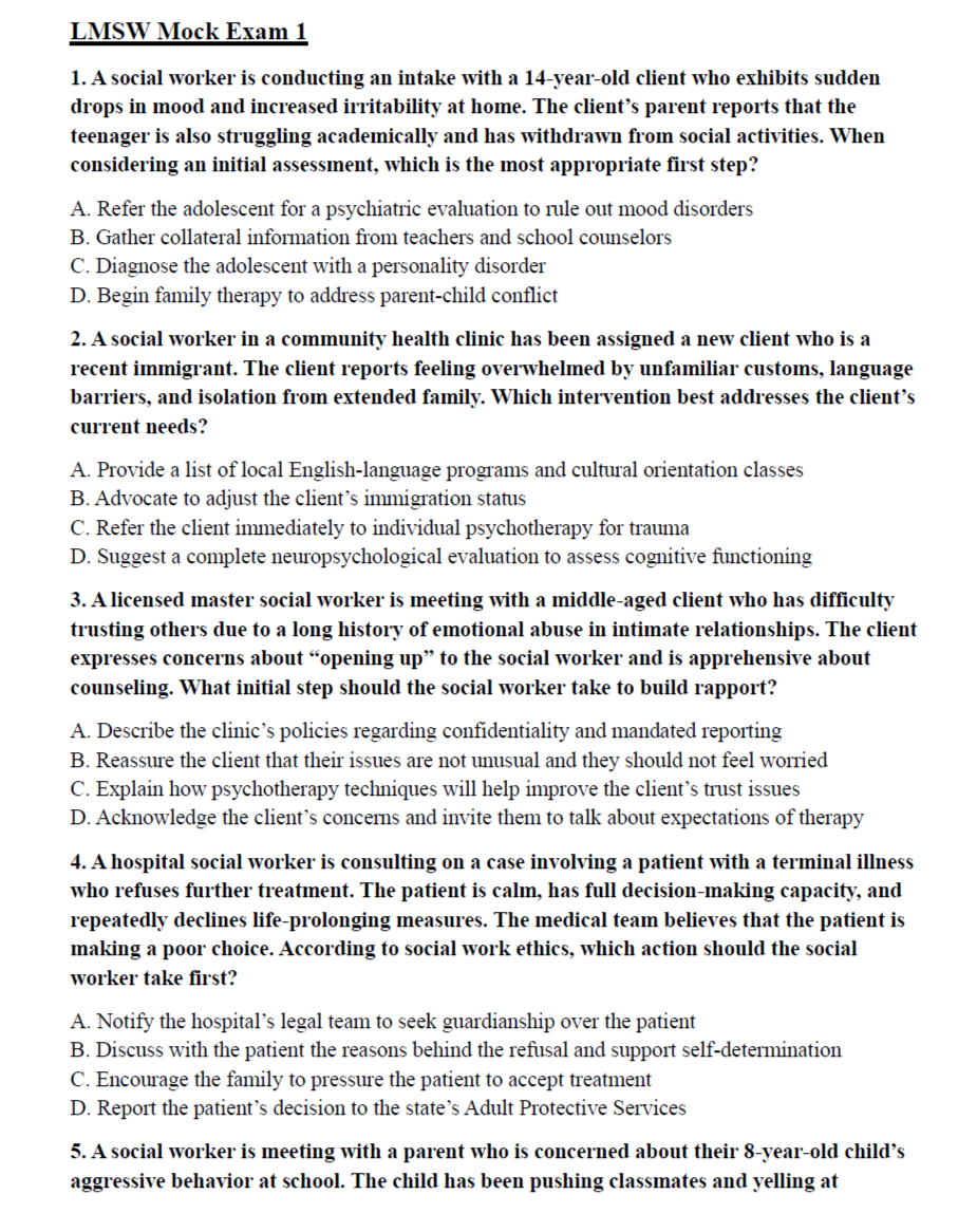 340 LMSW Exam Practice Questions with Answers & Detailed Explanations