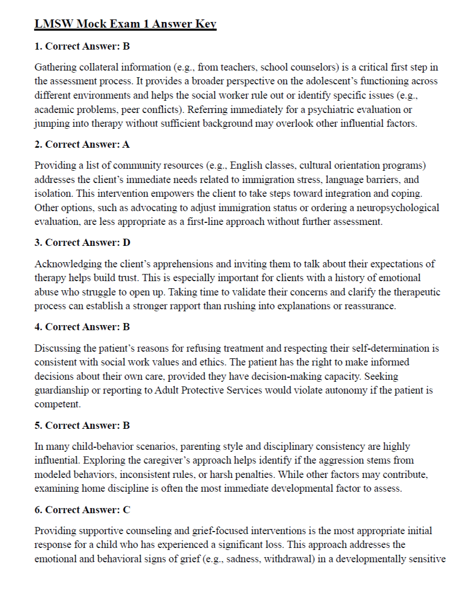 340 LMSW Exam Practice Questions with Answers & Detailed Explanations