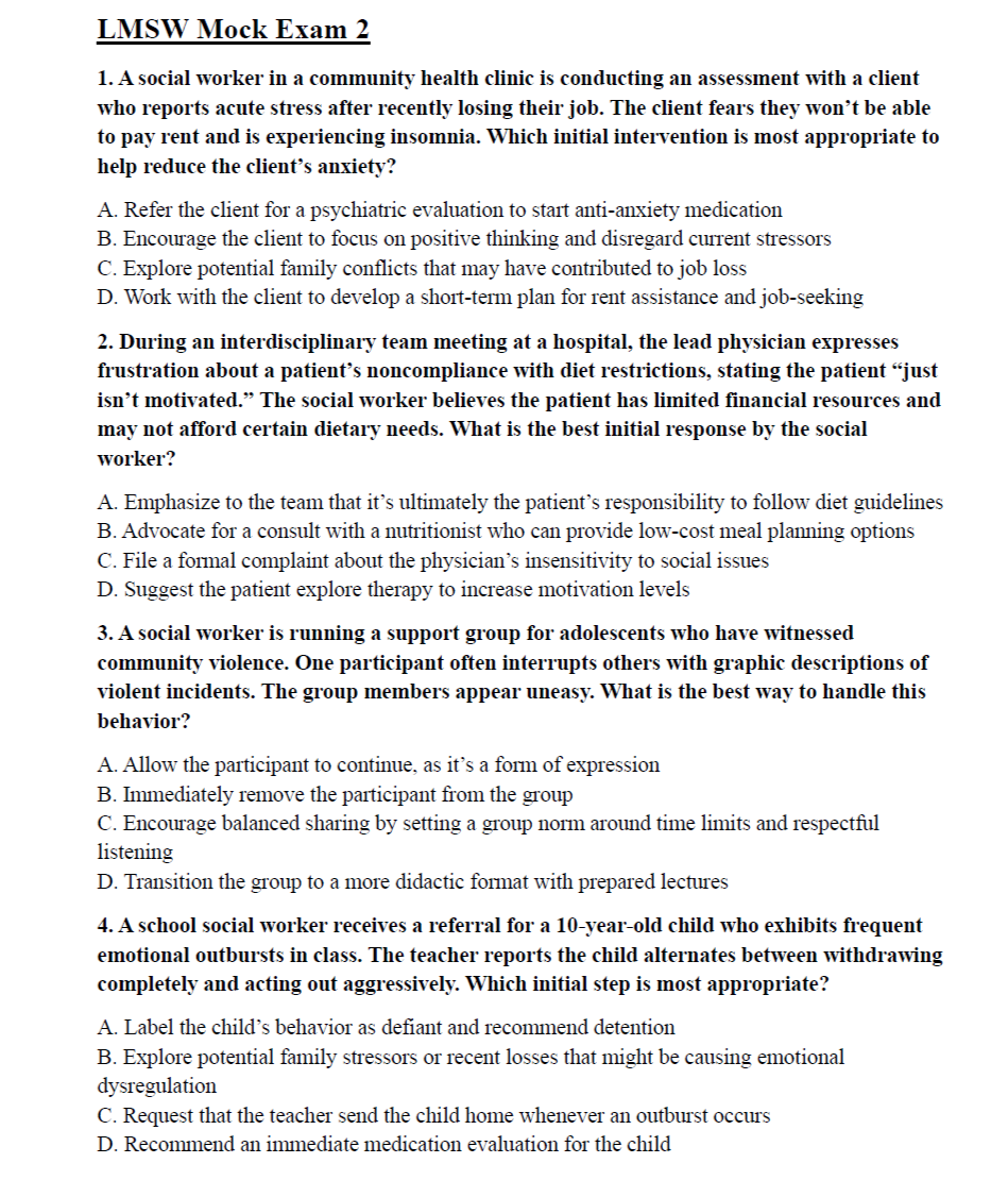 340 LMSW Exam Practice Questions with Answers & Detailed Explanations