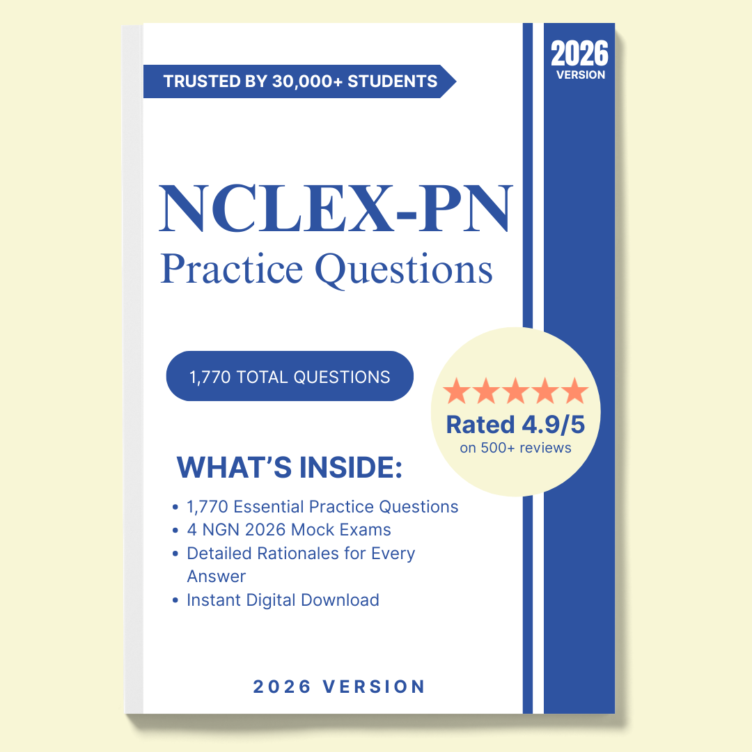 NCLEX-PN 2026 Study Pack – Study Guide, 1,770 Practice Questions & 300 Flashcards (Digital Download)