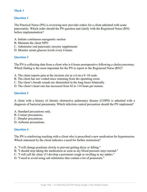 NCLEX-PN 2026 Study Guide | 340 Pages & 4 NGN Mock Exams