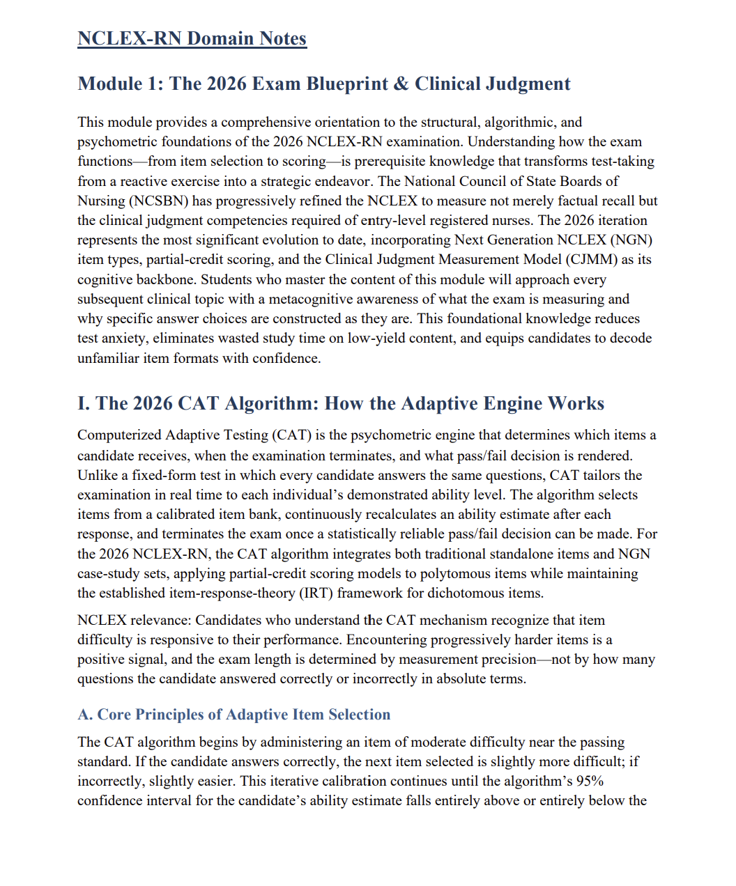 NCLEX-RN Domain Notes module on the 2026 exam blueprint and clinical judgment