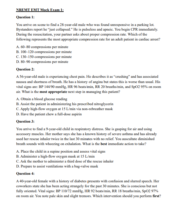 NREMT EMT 2026 Mock Exams | 3 Mocks, 360 Questions with Answers & Explanations