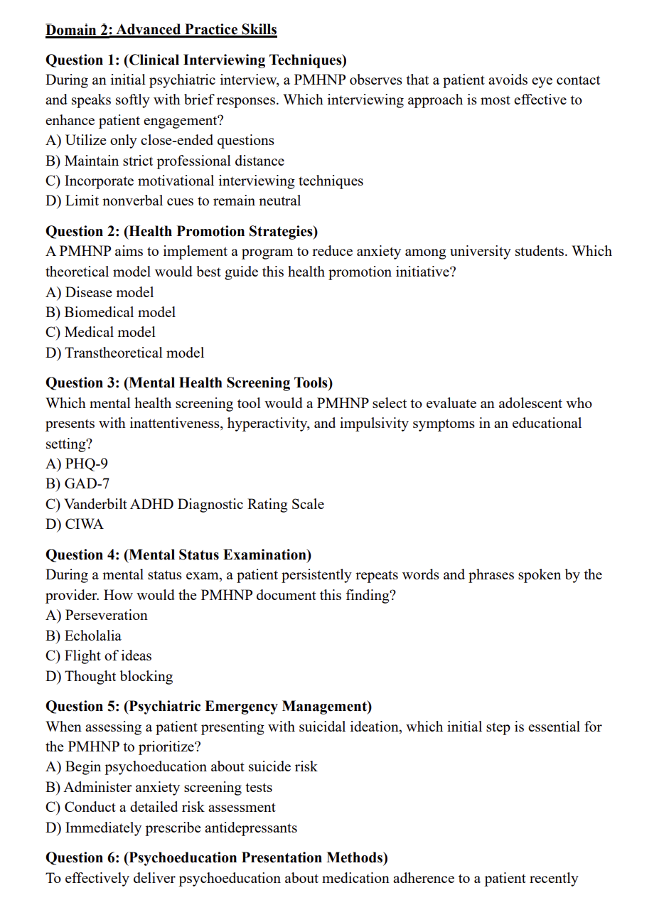 PMHNP Exam Practice Questions: 320 Domain-Specific Questions with Detailed Rationales