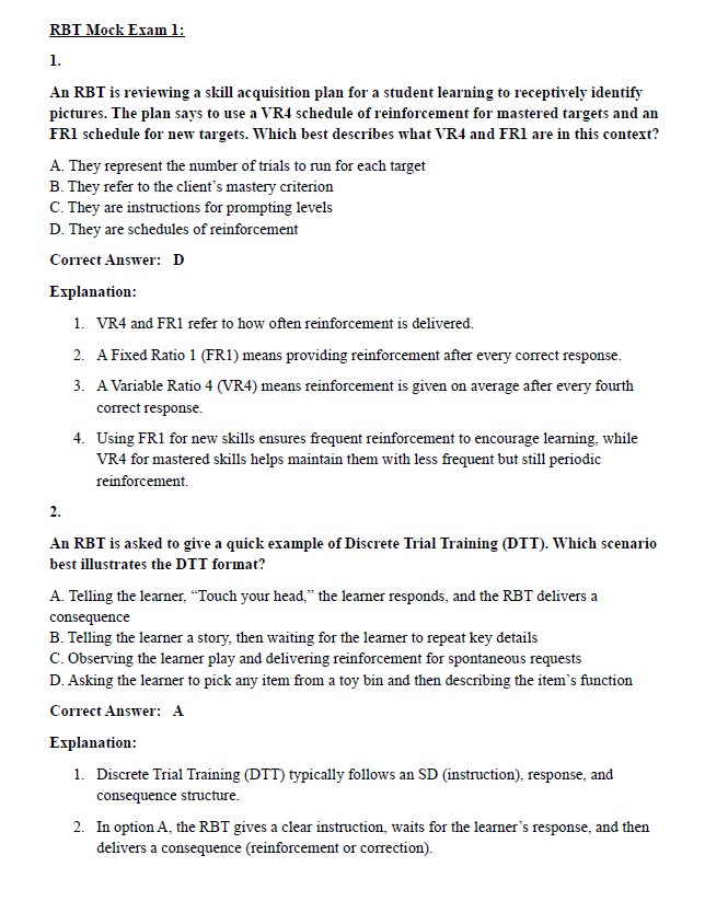 450 Questions for the RBT 2024 Exam with Answers & Explanation