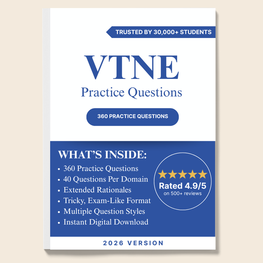 VTNE Practice Test Questions – 360 Questions Across 9 Domains with Extended Rationales